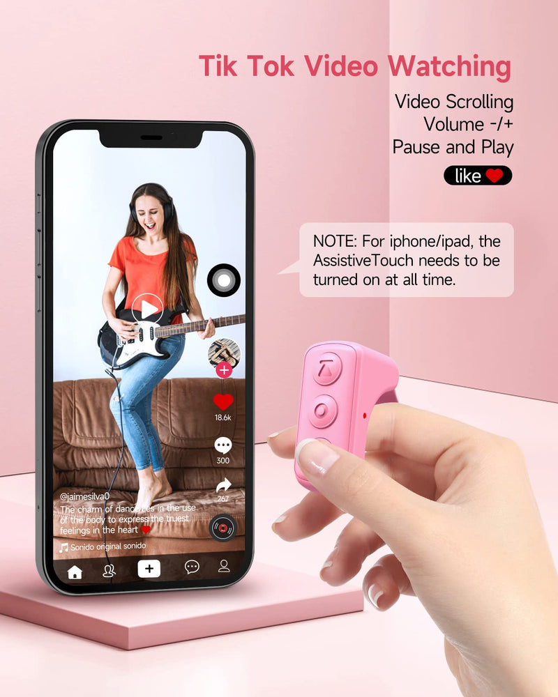 Tiktok Remote Control Ring Finger Scroller Remote Tiktok Bluetooth Scrolling Ring Page Turner,Compatible with iPhone,ipad,Android (Pink) Pink