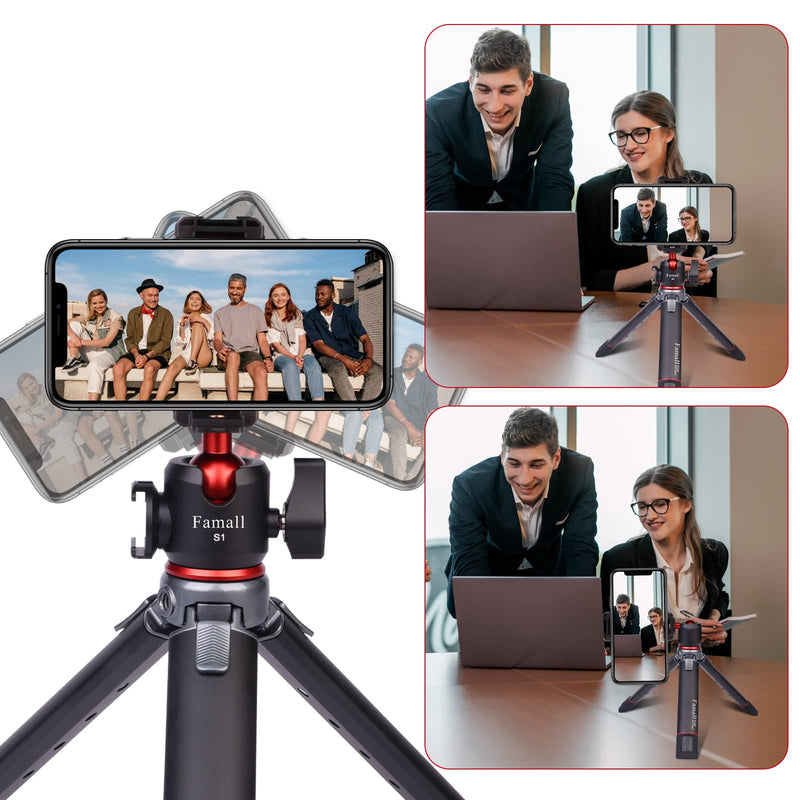 Phone Tripod, Camera Tripod Stand with Cold Shoe, Mini Travel Tripod for iPhone Vlogging Live Streaming Fliming