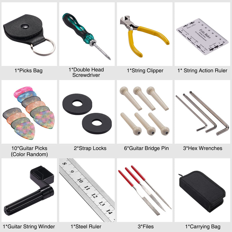 Guitar Repairing Maintenance Tool Kits, Pogolab 31Pcs Guitar Tool Kit with 10 Guitar Picks for Guitar Ukulele Bass Mandolin Banjo,Perfect Suit for Beginners