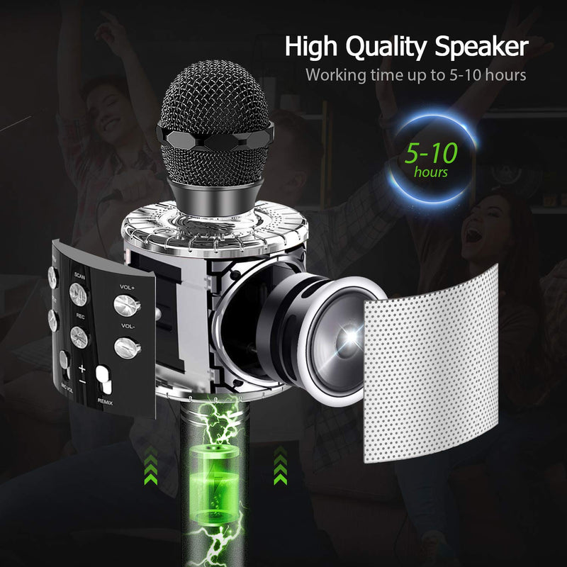 Wireless Bluetooth Karaoke Microphone, 4-in-1 Portable Handheld Karaoke Mic Speaker Machine, Christmas Birthday Home Party for Android/iPhone/PC or All Smartphone Black