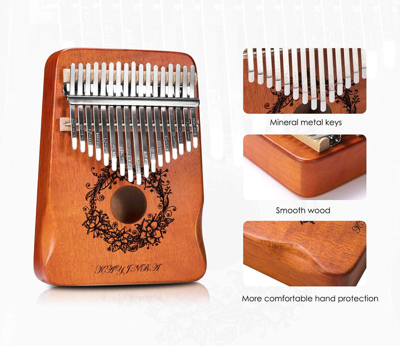 Kalimba-17 Key Thumb Piano,Exquisite Mahogany Wood Portable Kalimba,Tune Hammer and Study Instruction,Musical Gifts for Music lovers Adults Kids(Modern Brown) Modern Brown