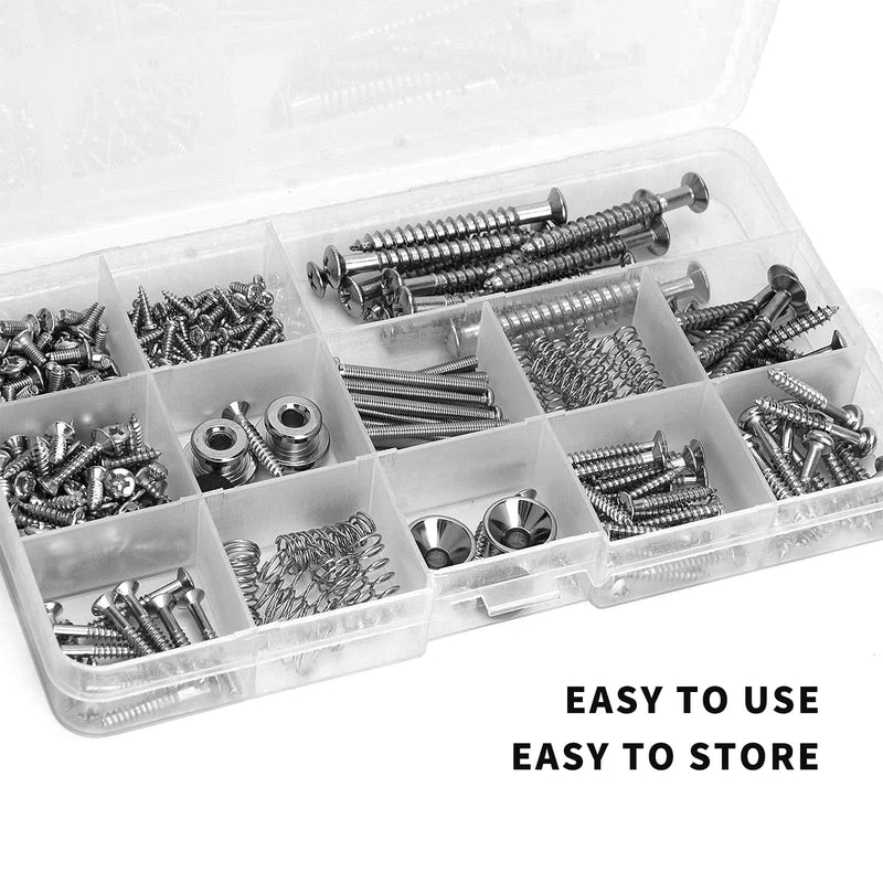 Cheerock Guitar Screws Kit for Electric Guitar Bridge, Pickup, Pickguard, Tuner, Switch, Neck Plate, 254 Pieces Guitar DIY Kit with A Elbow tweezers (9 Types, Sliver) silver