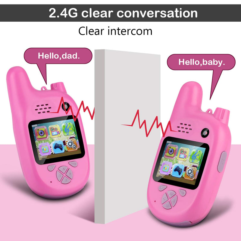 MYPIN Kids Camera with Walkie Talkies, 2 in 1 Toy Walkie Talkies for Kids with 8MP Dual Lenses Camera /2.0 inch IPS Screen and 32GB SD Card for Girls Boys (Pink) Pink