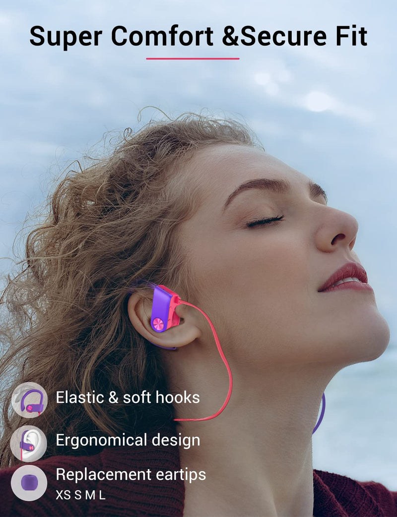 [AUSTRALIA] - Stiive Bluetooth Headphones, Wireless Sports Earbuds IPX7 Waterproof with Mic, Stereo Sweatproof in-Ear Earphones, Noise Cancelling Headsets for Gym Running Workout, 12 Hour Playtime - RedPurple 