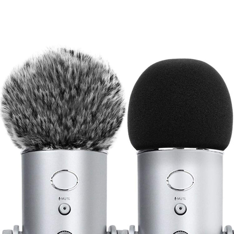 ChromLives Microphone Cover, Furry Windscreen Foam Cover Compatible with Blue Yeti, Yeti Pro Condenser (Furry & Foam Combo 2Pack) Combo Blue Yeti