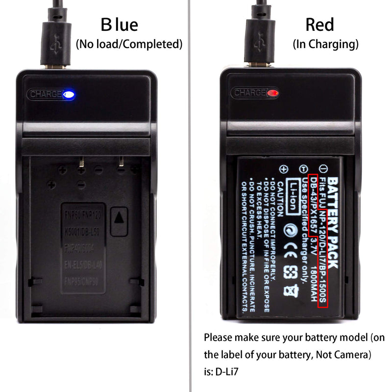 D-LI7 USB Charger for Pentax Optio 450, Optio 550, Optio 555, Optio 750, Optio 750Z, Optio MX, Optio MX4 Camera and More