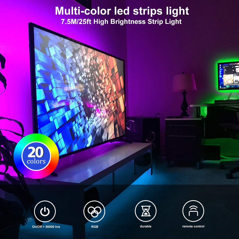 Daybetter 5050 RGB Infrared Remote Control Color Changing 24.6ft Led Strip Lights