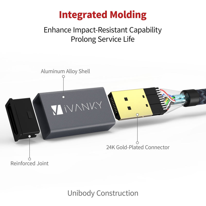 DisplayPort 1.2 Cable [6.6ft, 2-Pack], iVANKY 4K DisplayPort to DisplayPort Cable Nylon Braided, High Speed DP Cable, Supports 2K@165Hz and 4K@60Hz, Compatible with PC, Laptop, TV - Grey 6.6 Feet