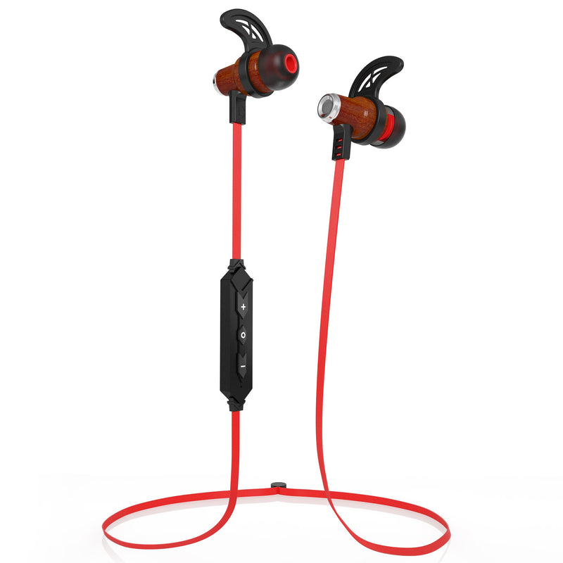 Symphonized NRG Bluetooth Wireless Wood in-Ear Noise-isolating Headphones, Earbuds, Earphones with Mic & Volume Control (Red) Red