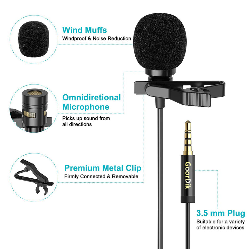 [AUSTRALIA] - GoorDik Professional Lavalier Lapel Microphone - Omnidirectional Condenser Mic with 16 feet Cable and with Easy Clip for YouTube/Interview/Video 