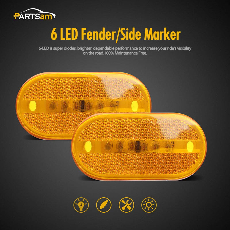 Partsam 2Pcs Amber 4 Inch LED Trailer Side Marker and Clearance Lights Lamps 6 Diodes with Reflex Lens Surface Mount, Reflective 2x4 Rectangular Rectangle Led Marker Lights Front Rear Truck RV Camper
