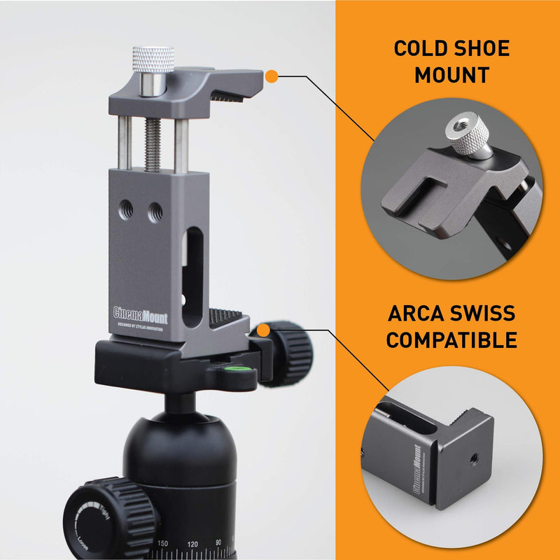 Cinema Mount Mini Smartphone Rig & Aluminum Alloy Grip Handle, Cell Phone Tripod Adapter, Standard Cold Shoe Mount, Tripod Mount, Fit Arca Swiss Compatible with iPhone 11 12 Pro Max S: Phone Clip + Metal Grip