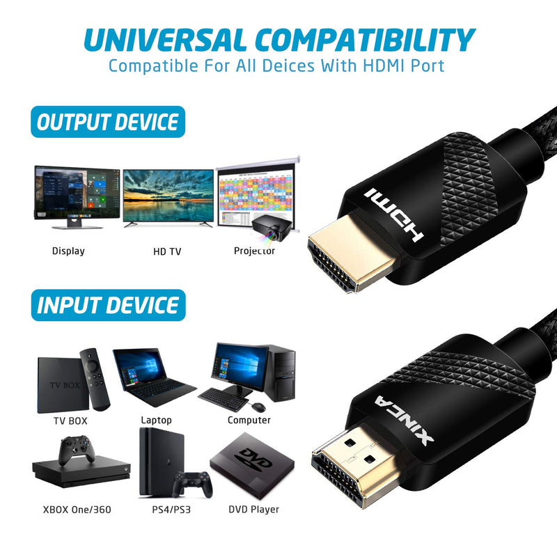 HDMI Cable 2.0, 4K@60Hz - 18Gbps - 3/6/10/15ft, 28AWG Nylon Braided HDR Cord, HDMI UHD Wire with Gold Connector Supports 3D, Ethernet&Audio Return， Compatible Xbox One, PS3&4, Blu-Ray -3ft HDMI cable 3ft