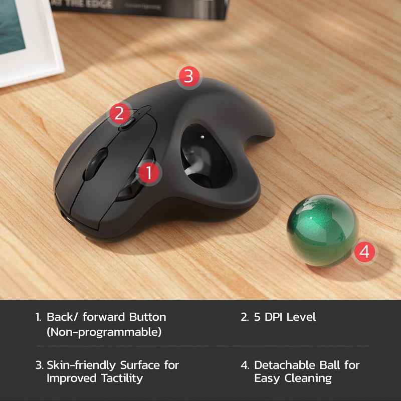 Wireless Trackball Mouse, Rechargeable Ergonomic Mouse, Easy Thumb Control, Precise & Smooth Tracking, 3 Device Connection (Bluetooth or USB), Compatible for PC, Laptop, iPad, Mac, Windows, Android Green