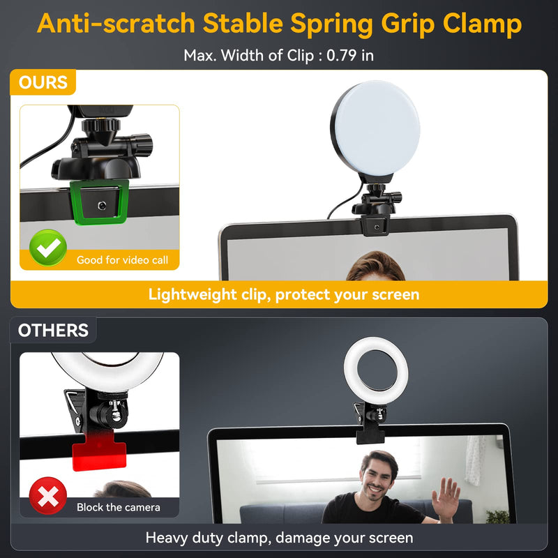 Video Conference Lighting Kit, Full Screen Ring Light Clip on Laptop Monitor, Circle Computer Webcam Camera Lights for Zoom Call/Video Recording/Live Streaming/Self Broadcasting/Tiktok/Youtube/Working