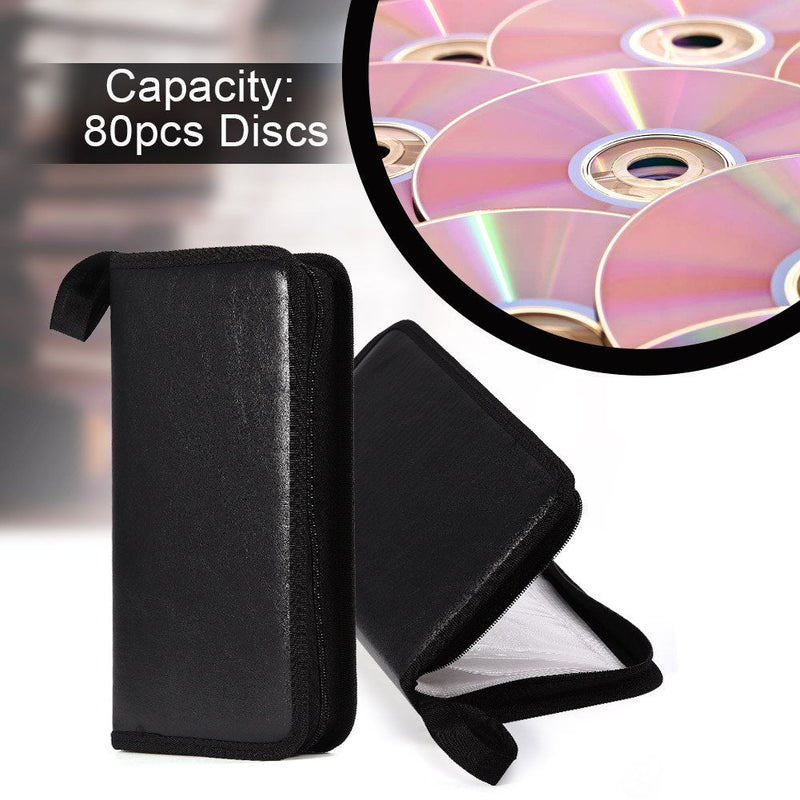 [AUSTRALIA] - Zerone PU Leather CD Case, 80 Capacity Heavy Duty CD Wallets Portable VCD DVD Disc Storage Case Bag Organizer Holder(Black) Black 