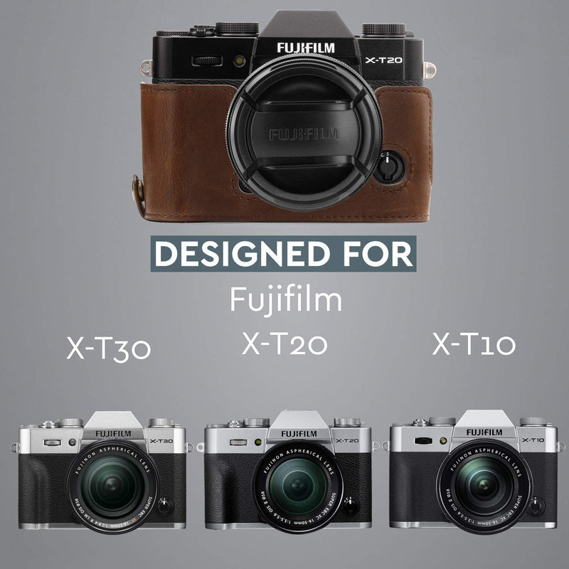 [AUSTRALIA] - MegaGear Ever Ready Leather Camera Half Case and Strap Compatible with Fujifilm X-T30, X-T20, X-T10 Dark Brown 