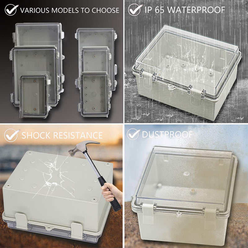 [AUSTRALIA] - Zulkit Junction Box ABS Plastic Dustproof Waterproof IP65 Electrical Boxes Hinged Shell Outdoor Universal Project Enclosure Grey Clear Transparent Cover 7.9 x 3.9 x 2.8 inch (200x100x70mm) 7.9" x 3.9" x 2.8" 