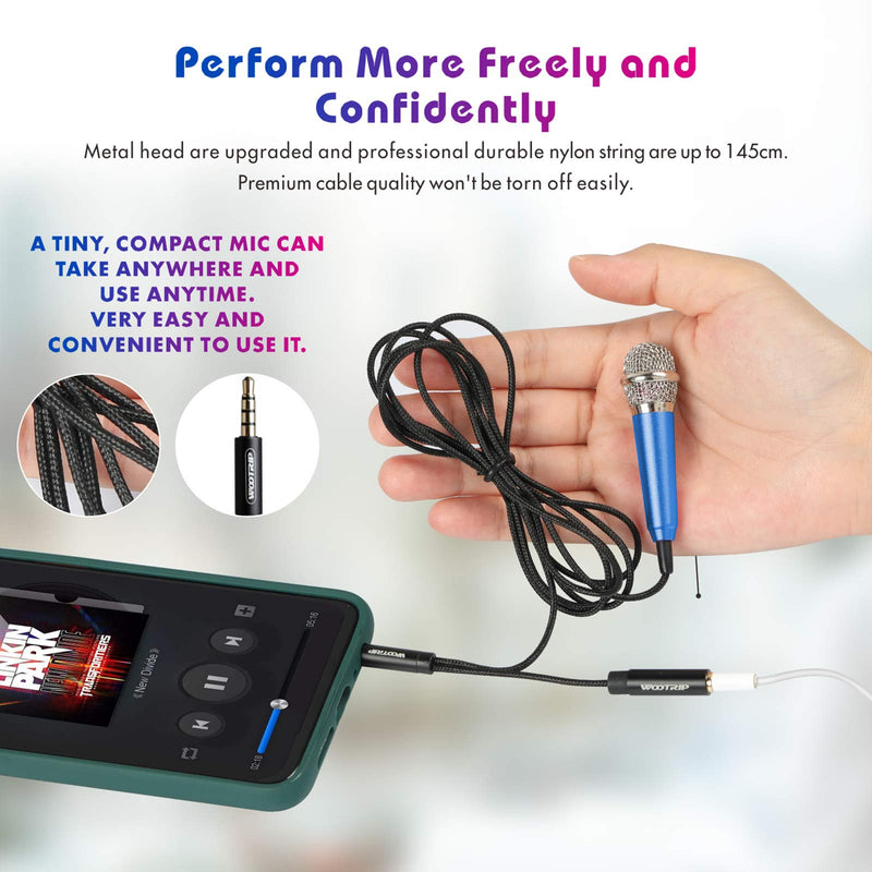 Wootrip [2PCS] Mini Karaoke Microphone, Mini Voice Recording Microphone Portable Karaoke Mic for Singing, Recording, Voice Recording(Black/Blue) Black Blue