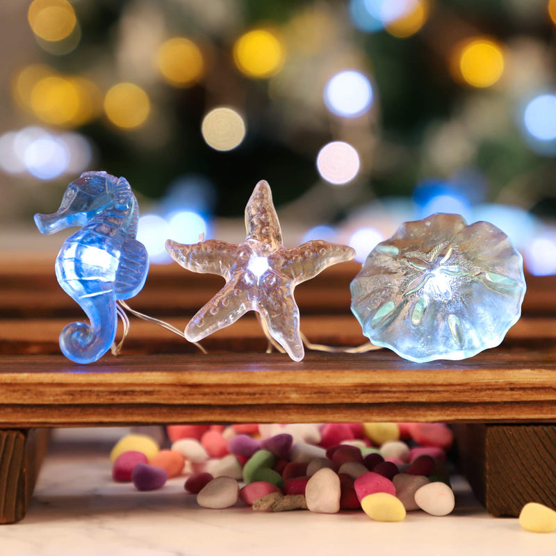 [AUSTRALIA] - Nautical Theme String Lights, 10 ft 30 LEDs Sand Dollars Seahorse Starfish Beach Led Fairy Lights USB Plug or Battery Powered with Remote, Christmas Wedding Party Home Garden Bedroom Wall Decoration 