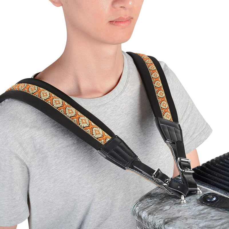 [AUSTRALIA] - Accordion Straps, Soft Padded Adjustable Accordion Genuine Leather Ends Shoulder Straps for 16-120 Bass, Set of 2 (Retro Style) Retro Style 