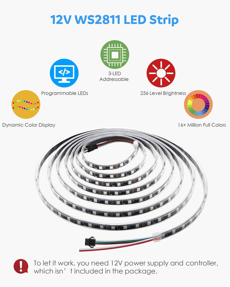 [AUSTRALIA] - WS2811 Addressable LED Strip Light 5050 RGB 16FT 300 SMD (100 Pixels) Dream Color Waterproof IP67 Black PCB 12V DC Black Pcb Ip67 5M 300Leds 