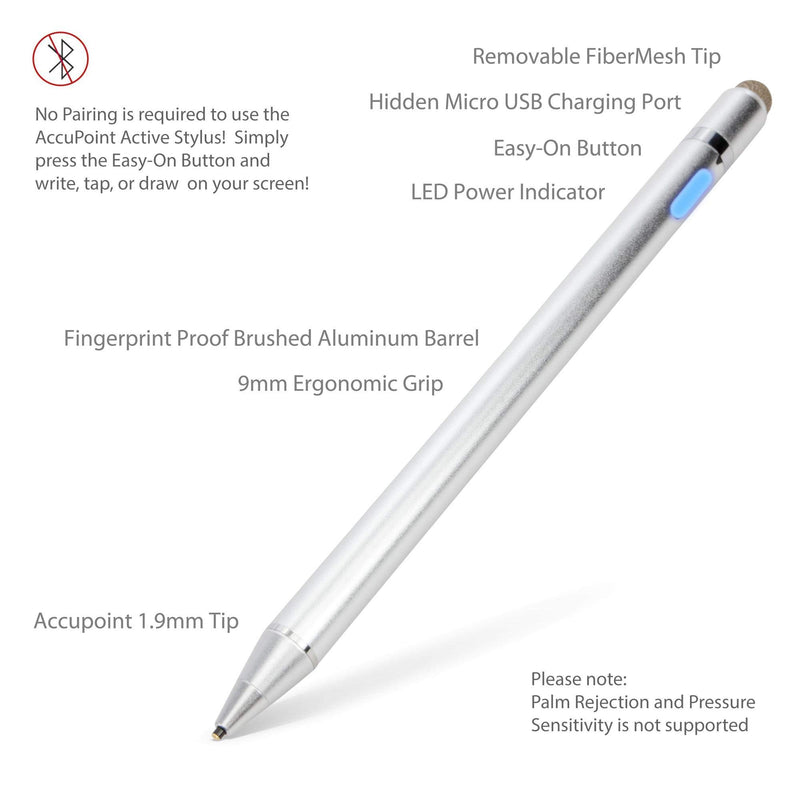 Stylus Pen for Amazon Fire HD 8 (7th Gen 2017) (Stylus Pen by BoxWave) - AccuPoint Active Stylus, Electronic Stylus with Ultra Fine Tip for Amazon Fire HD 8 (7th Gen 2017) - Metallic Silver