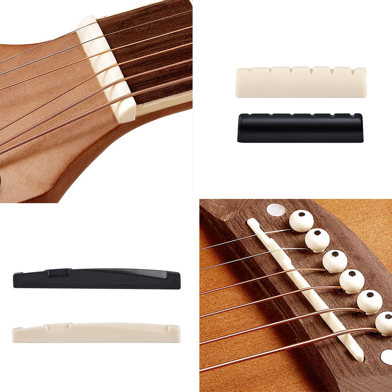 Olycism Guitar Accessories Kit 22 PCS with 5pcs Guitar Picks & 6pcs Bridge Pins with black & white & 2 sets of Guitar Bridge Saddle & Nut & Guitar Bridge Pin Puller for Acoustic Guitar