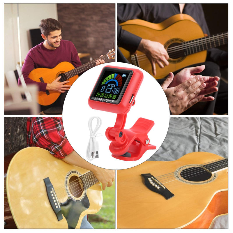 Guitar Clip-on Tuner,Portable Guitar Tuner USB Rechargeable Mini Clip on Tuner for chromatic Guitar Bass Ukulele Violin (red) red