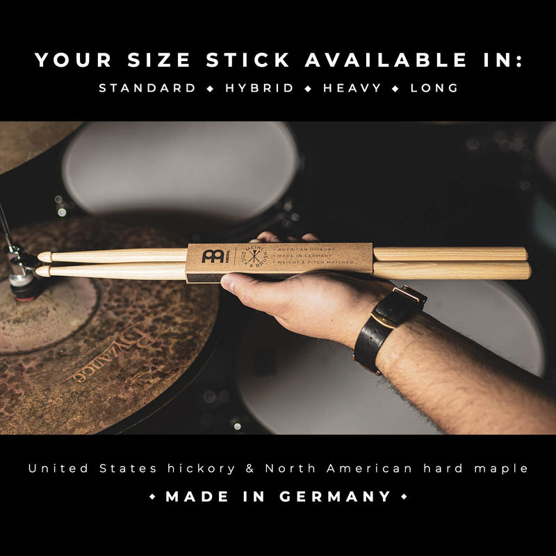 Meinl Stick & Brush Drumsticks, Hybrid 7A - American Hickory with Acorn/Barrel Shape Wood Tip - Made in GERMANY (SB105) Single Pair