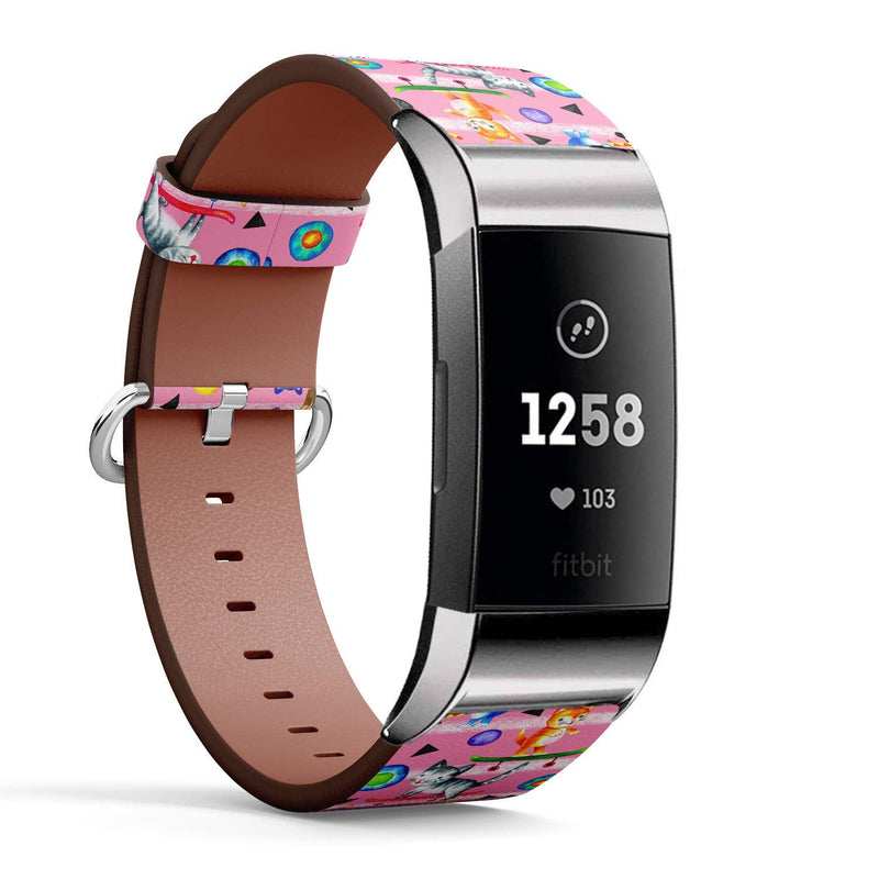 S-Type Replacement Leather Strap Printing Wristbands Compatible with Fitbit Charge 3 Watch Band - Cute Cats on Pink Background