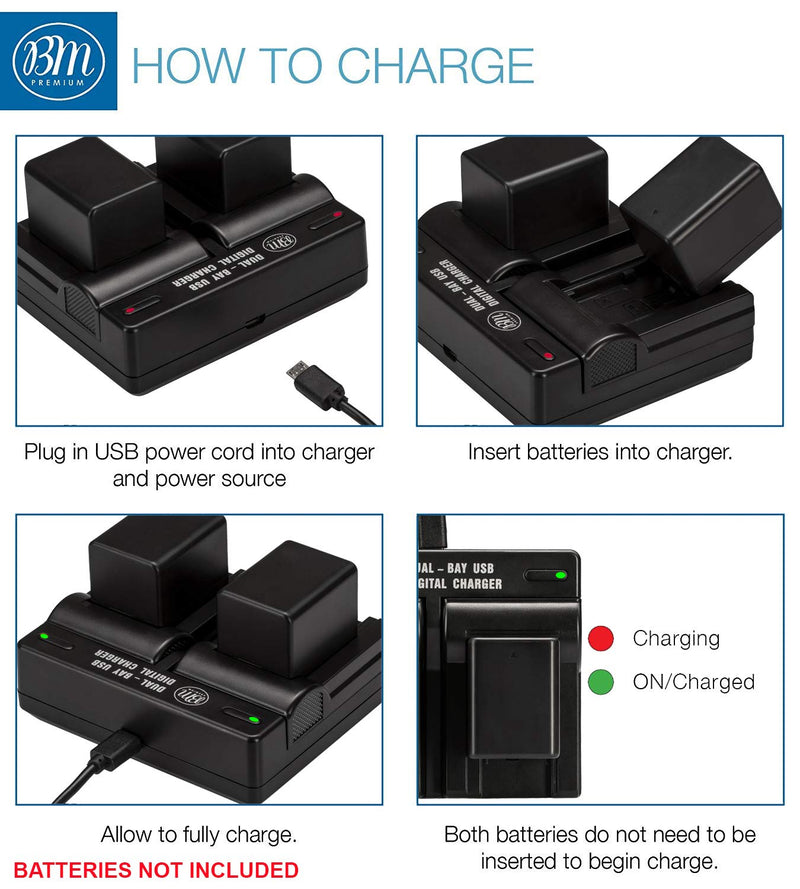 BM Premium BP718, BP727 USB Dual Battery Charger for Canon HFR80, HFR82, HFR800, HFR70, HFR72, HFR700, HFM500, HFR30, HFR32, HFR300, HFR40, HFR42, HFR400, HFR50, HFR52, HFR500, HFR60, HFR62, HFR600