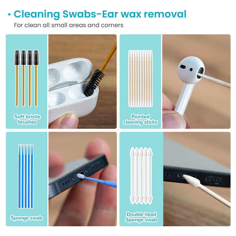 MUIIGOOD Airpods Cleaner Kit 220 Pcs Airpod Cleaning Putty Remove Ear Wax, Phone Cleaning Set Clean Brush Microfiber Cloth for Airpods Pro/1/2/3 Charging Case Headphones Phone Camera Hearing Aids