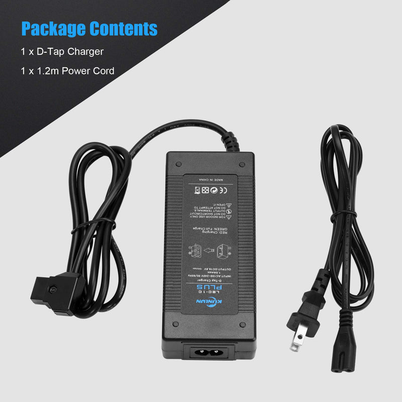 KUNLUN D-Tap Quick Charger with D Tap Cable for V-Mount/V Lock/Gold Mount Battery Charger, for Sony BP-U65 BP-U68 HDW-800P HDW-F900R PDW-680 PDW-850 DSR-650P PMW-F5 [DC 16.8V/5A]