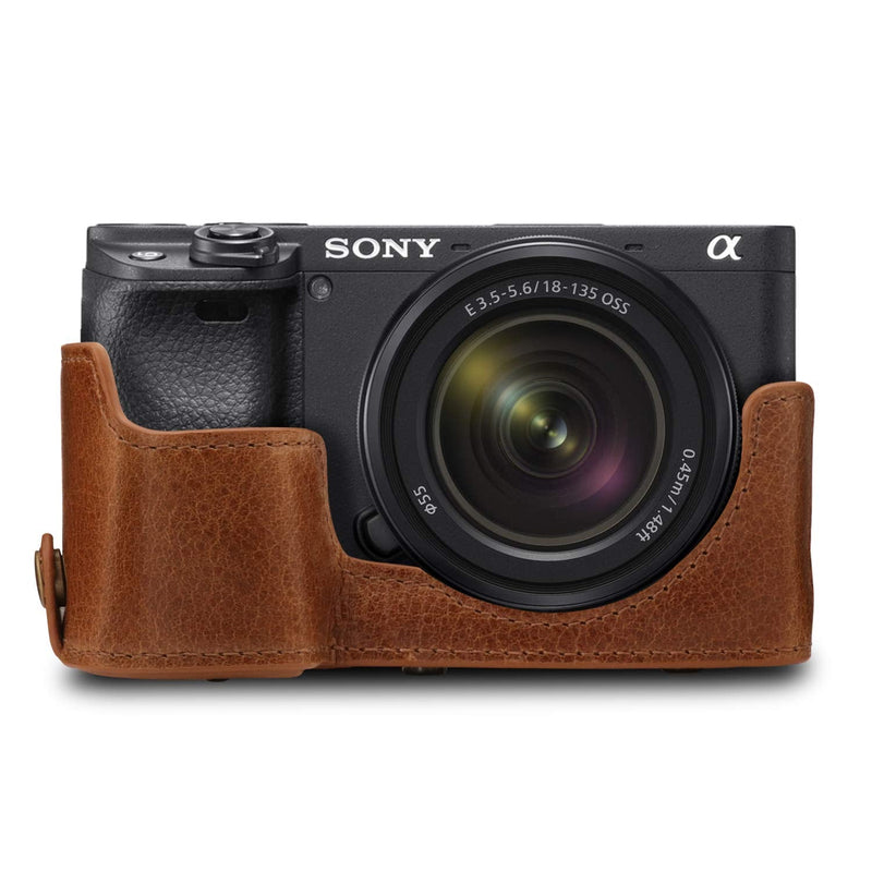 [AUSTRALIA] - MegaGear Ever Ready Genuine Leather Camera Case Compatible with Sony Alpha A6100, A6400 (18-135mm) Brown 