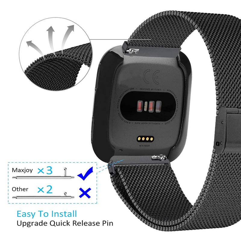 Maxjoy Compatible with Fitbit Versa 2 Bands, Versa Silicone Band Women Waterproof Sweat Resistant Replacement Strap & Versa 2 Stainless Steel Band