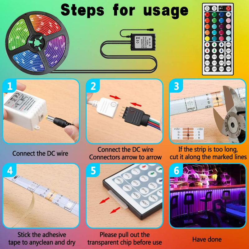 [AUSTRALIA] - Led Strip Lights 16.4ft, 5050 RGB Led Lights, IP20 Non Waterproof Color Changing with 20 Colors 8 Light,LED Lights Strips Kit with 44 Keys IR Remote Controller 12V Power Supply (16.4ft) 