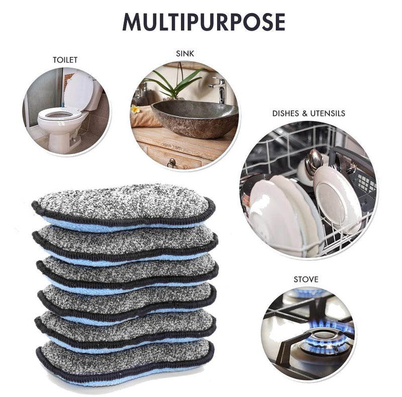 Multi-Purpose Scrub Sponges for Kitchen by Scrub- it - Non-Scratch Microfiber Sponge Along with Heavy Duty Scouring Power - Effortless Cleaning of Dishes, Pots and Pans All at Once (6 Pack , Small) Gray & Blue Small (Pack of 6)