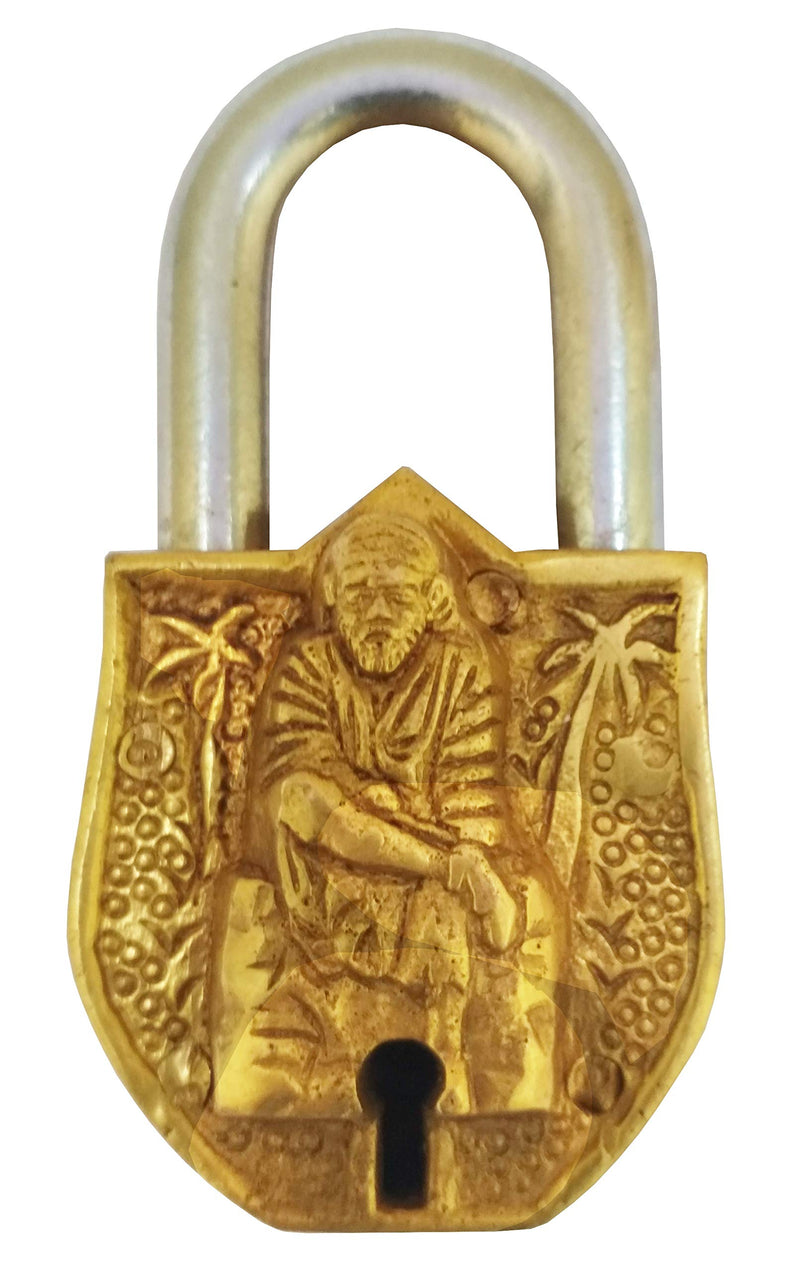 Purpledip Handmade Brass Padlock Lock Shirdi Saibaba (10012)