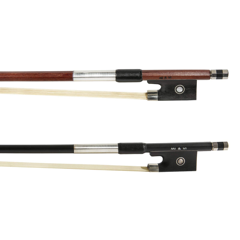 MI&VI 2 Classic Violin Bows 4/4 (Full Size) Brazilwood+Carbon Fiber with Ebony Frog | Octagonal Silver Mount | Well Balanced | Light Weight | Real Mongolian Horse Hair | Best Selling | Most Popular
