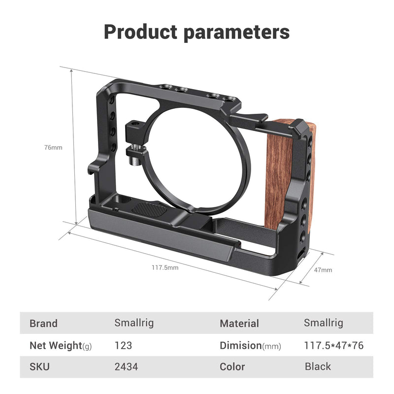 SMALLRIG Vlog Camera Cage for Sony RX100 VI and RX100 VII Camera (Fits DSC-RX100 M6 and DSC-RX100 M7 Camera) with Wooden Handle Grip Vlogger Youtuber – CCS2434