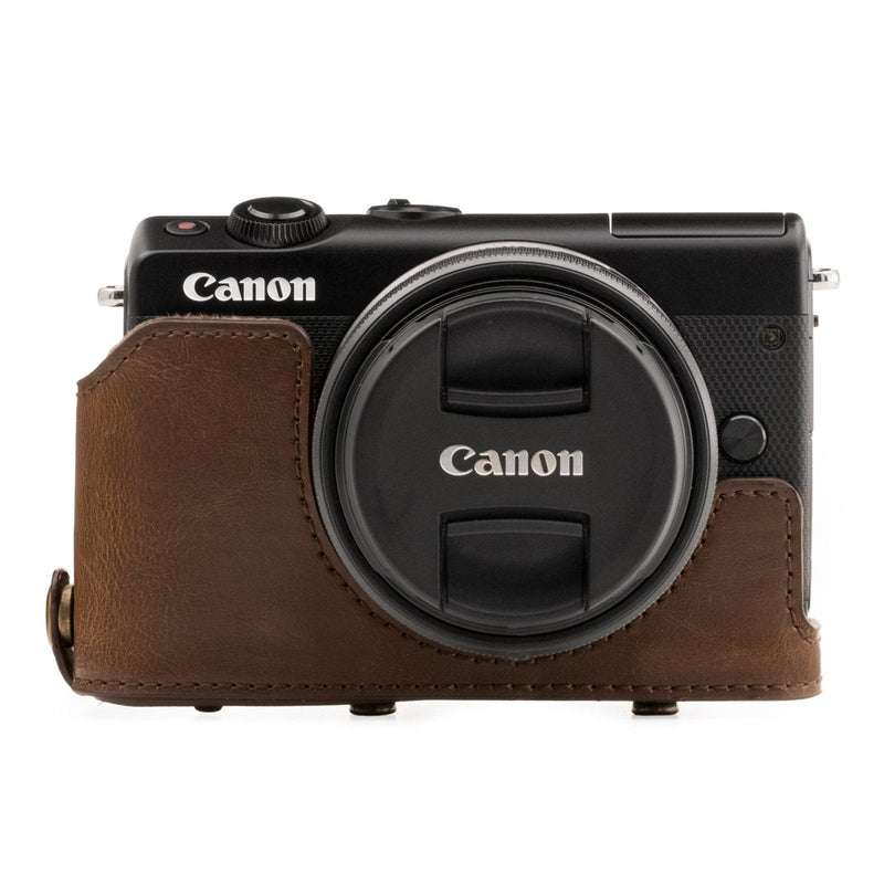 [AUSTRALIA] - MegaGear Ever Ready Leather Camera Case Compatible with Canon EOS M200, M100 (15-45mm) Dark Brown 