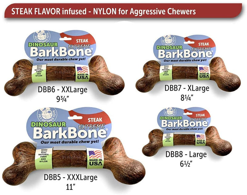 Pet Qwerks Extreme Dinosaur BarkBone Dog Chew Toy, Steak Flavor, Large