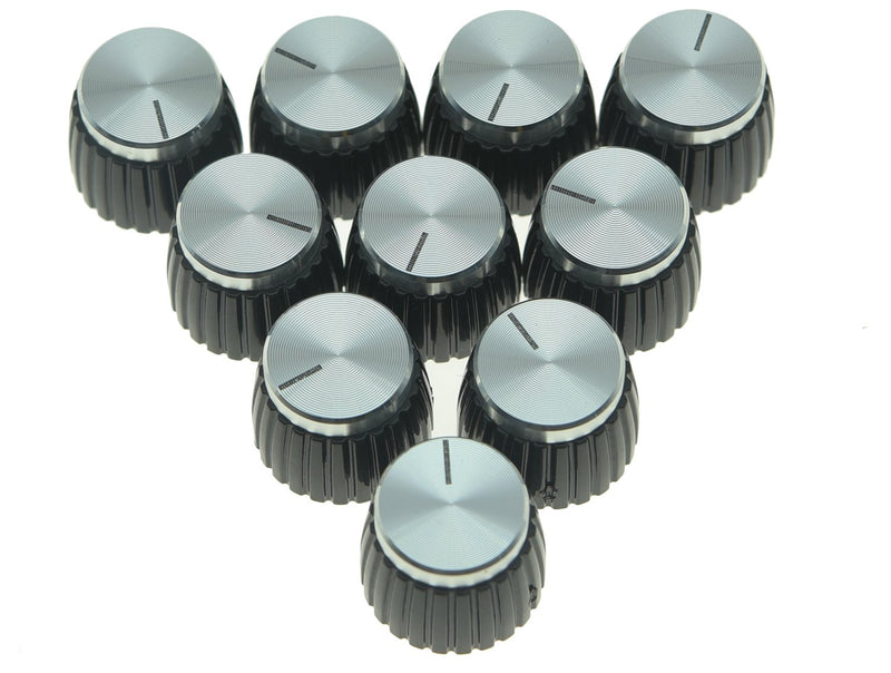 KAISH 10pcs Guitar AMP Amplifier Push on fit Knobs Black with Silver Aluminum Cap Top for Marshall Amplifiers with 6mm diameter Pots Black with Silver Cap