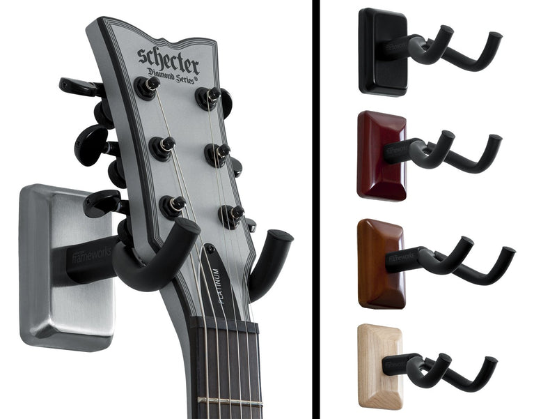 Gator Frameworks Wall Mounted Guitar Hanger with Black Mounting Plate; Fits Both Acoustic and Electric Guitars (GFW-GTR-HNGRBLK)