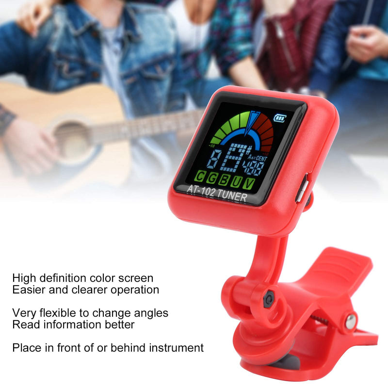 Guitar Clip-on Tuner,Portable Guitar Tuner USB Rechargeable Mini Clip on Tuner for chromatic Guitar Bass Ukulele Violin (red) red