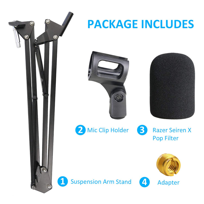 [AUSTRALIA] - Razer Seiren X Boom Arm with Pop Filter - Mic Stand with Foam Cover Windscreen for Razer Seiren X Streaming Microphone by YOUSHARES 