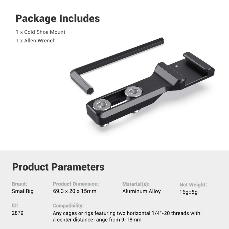 SMALLRIG Cold Shoe Extension Outrigger Hot Shoe Mount Adapter for Microphone, EVF and Camera Accessories - 2879