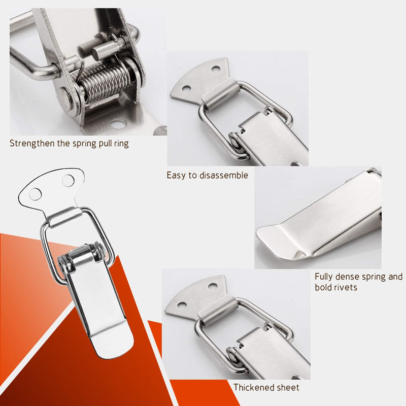 8Pcs Stainless Steel Spring Loaded Toggle with 32Pcs Mounting Screws, AUHOKY Premium Latch Catch Hasps Clamp Clip for Case Box Chest Trunk(72mm Overall Length)