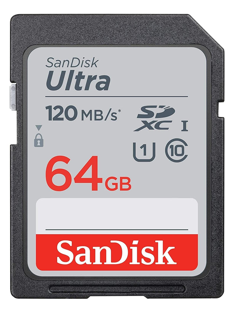 SanDisk 64GB SDXC Ultra Memory Card Works with Panasonic Lumix DMC-ZS50, ZS100, ZS60 Digital Camera (SDSDUN4-064G-GN6IN) Bundle with (1) Everything But Stromboli SD Card Reader & Micro Fiber Cloth 64GB Class 10